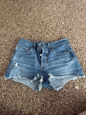 High-Waist Distressed Blue Denim Shorts